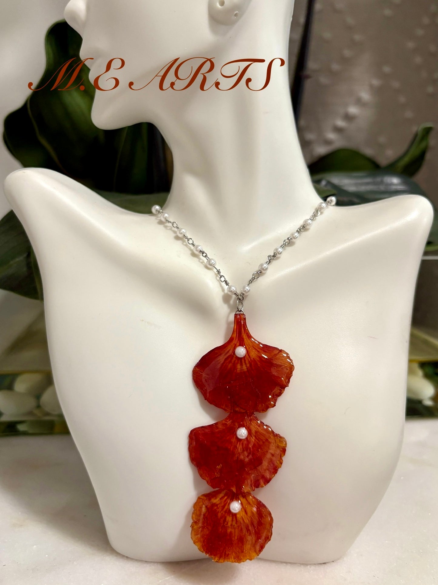 Flamboyant Flower Orange Necklace