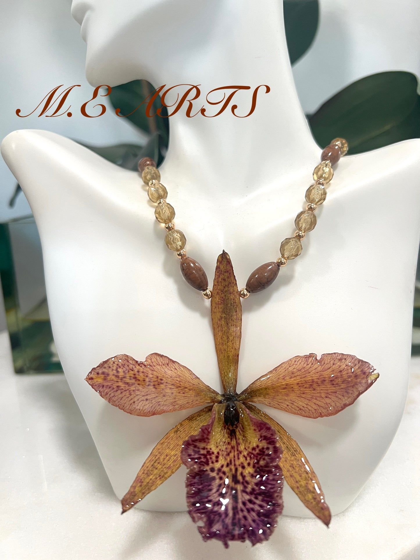 Leopard Orchid & Brown Necklace