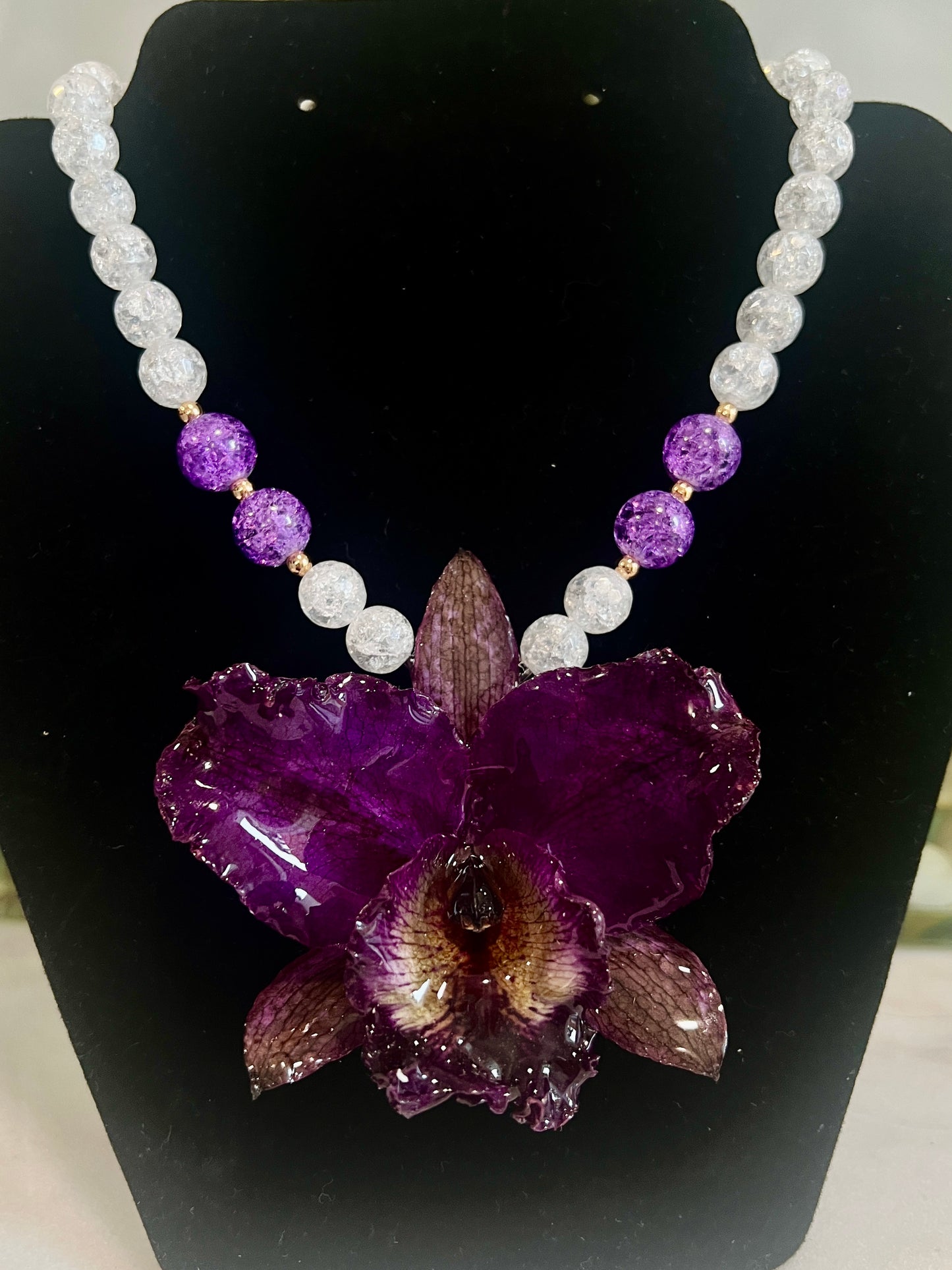 Purple Orchid & White Necklace