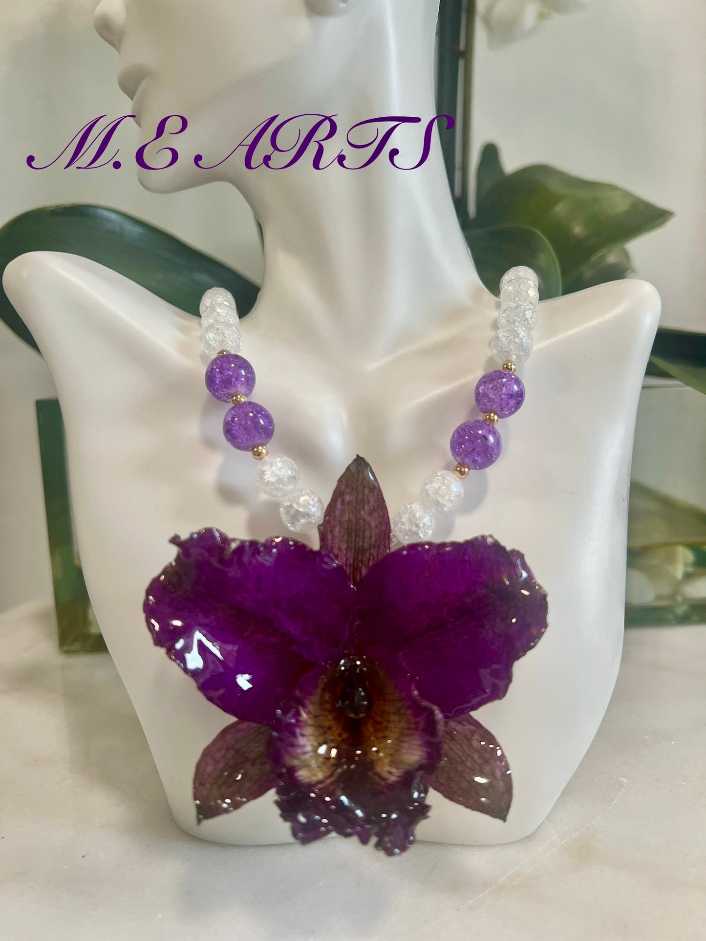 Purple Orchid & White Necklace
