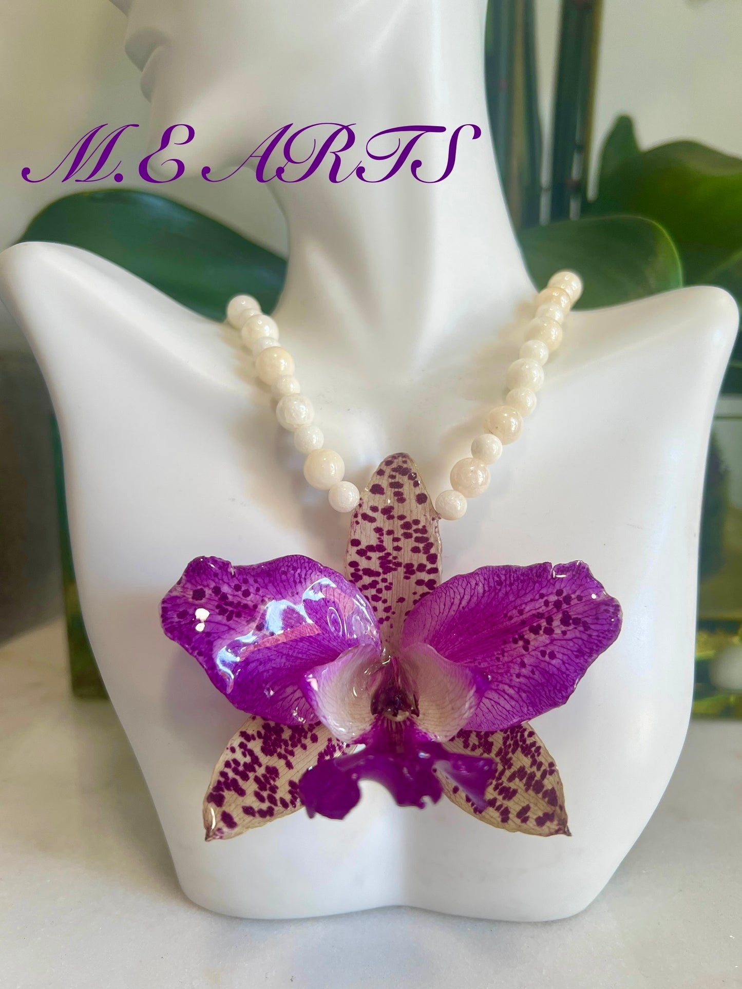 Pink Leopard Orchid & Crystal Necklace