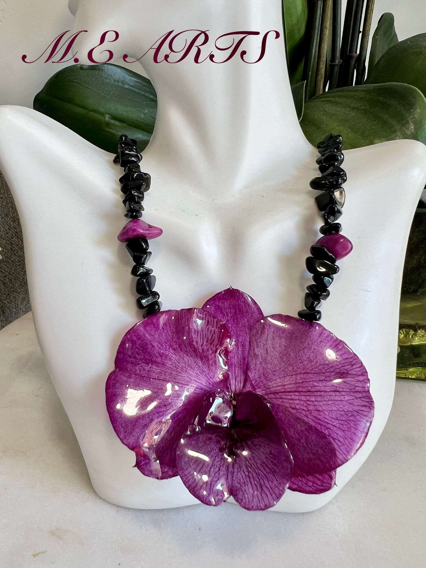 Violet Orchid & Obsidians Stones