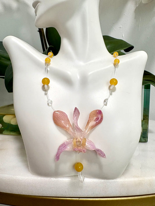 Crystal ballerina orchid citrine stone necklace