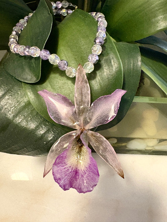 Crystal pink Orchid Necklace